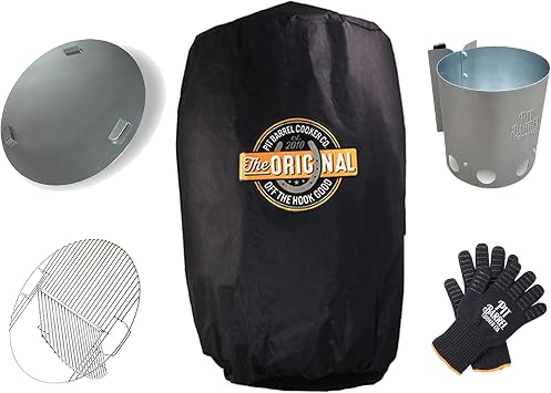 Pit Barrel Cooker Junior Ultimate Accessory Pack - Charcoal Chimney Starter, Grill Cover 14 inches, Hinged Grill Grate 13 inches, Attachable Ash Pan 14 inches, and Heat Resistant Pit Grips