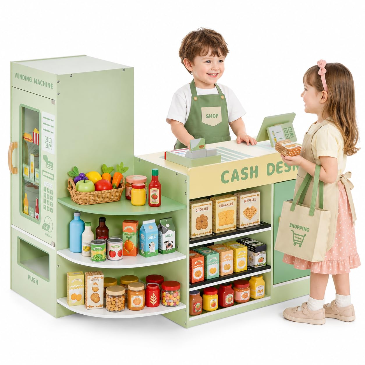 Amazon.com: HONEY JOY Kids Grocery Store Playset, Wooden