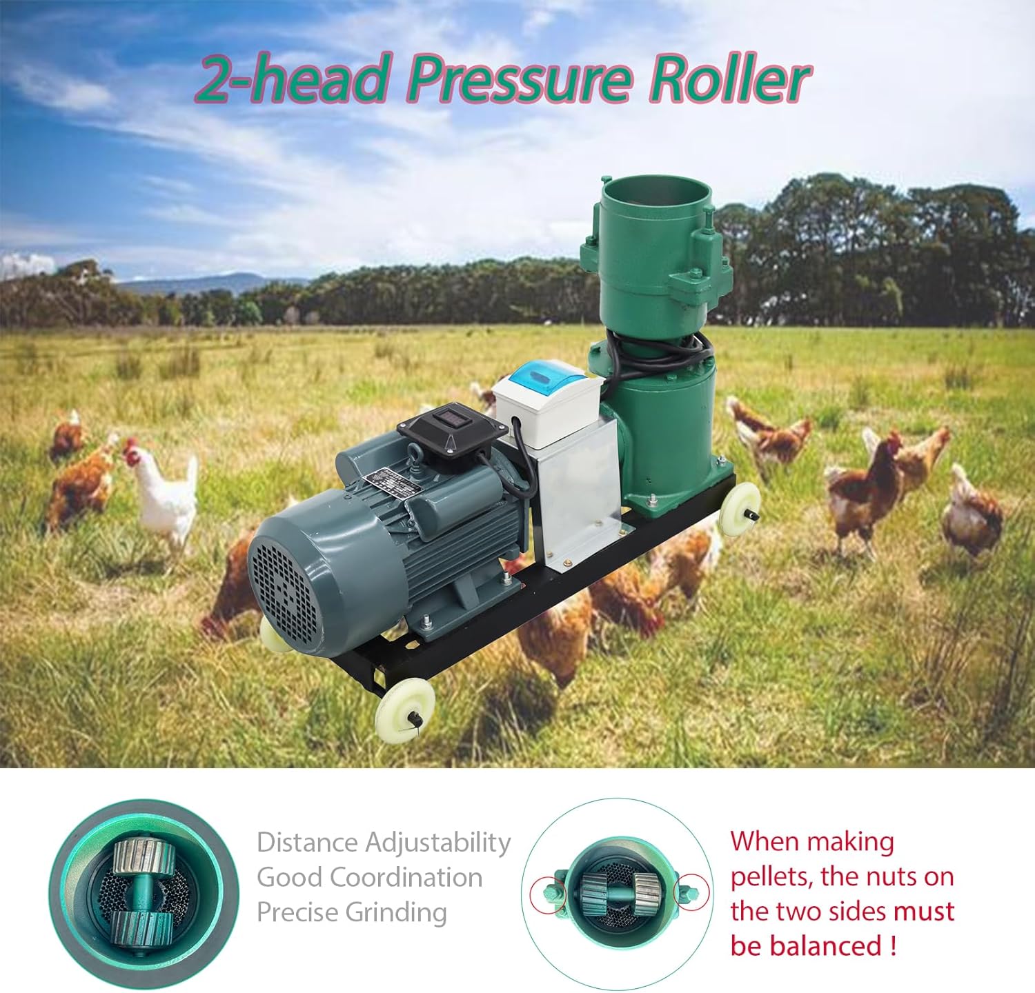 Chicken Feed Pellet Mill Machine,Animal Feed Pellet Machine with 2-Head Pressure Roller,Chicken Feeding Mill 4mm Grinder,Feeding Granulator 264LB,220V,3KW