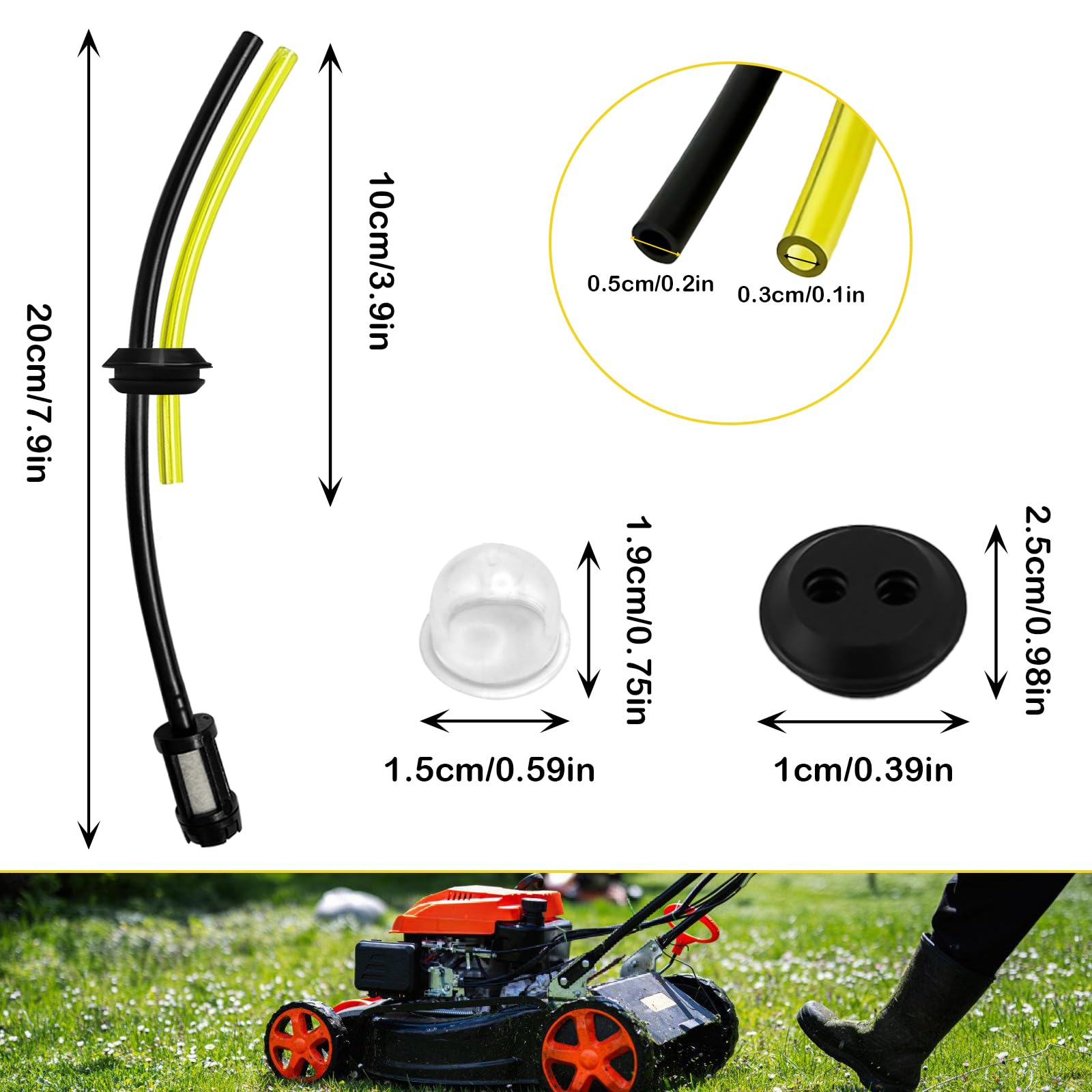 Strimmer Fuel Hose Pipe, Universal Petrol Hose Set, 14 Pcs Lawn Mower Fuel Hose Parts, Replacement Strimmer Fuel Pipe, Fuel Line for Petrol Strimmer, Rubber Fuel Line Hose for Lawnmower - Image 2