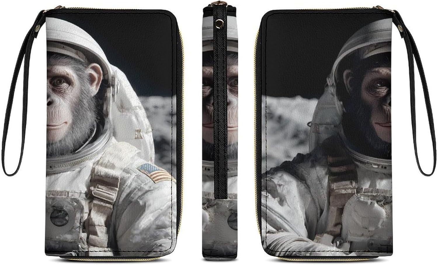 Astronaut Chimpanzee on The Moon Long Zippered Pouch Large Clutch Cash Wallet with Rope Handle for Men Women