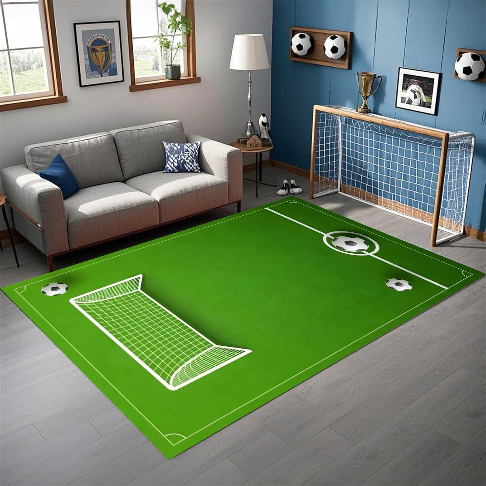 AOESELN Football Field Carpet 120x180 cm Soccer Field Kids Play Area Rug Play Mat for Boys Girls Sports Theme Room Home Decor