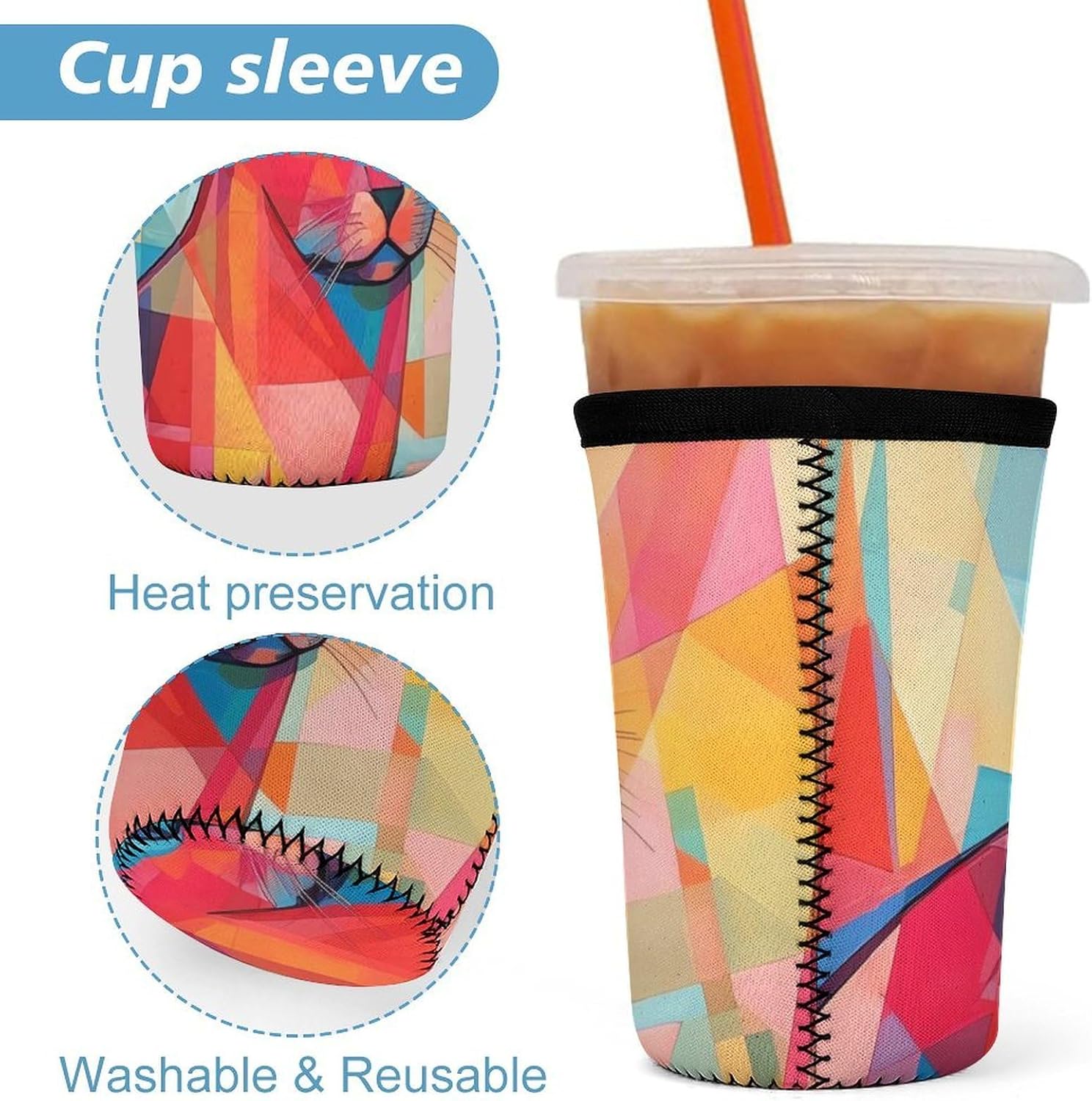 3 Pack Neoprene Cup Sleeves, Stretchy Reusable Drink Cup Cover Universal