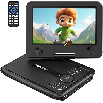 POFOTO 9.5 Inch Portable DVD Player with 7.5 Inch HD Swivel Screen, 4-6 Hours Battery Life, DVD Player Car with Dual Speakers