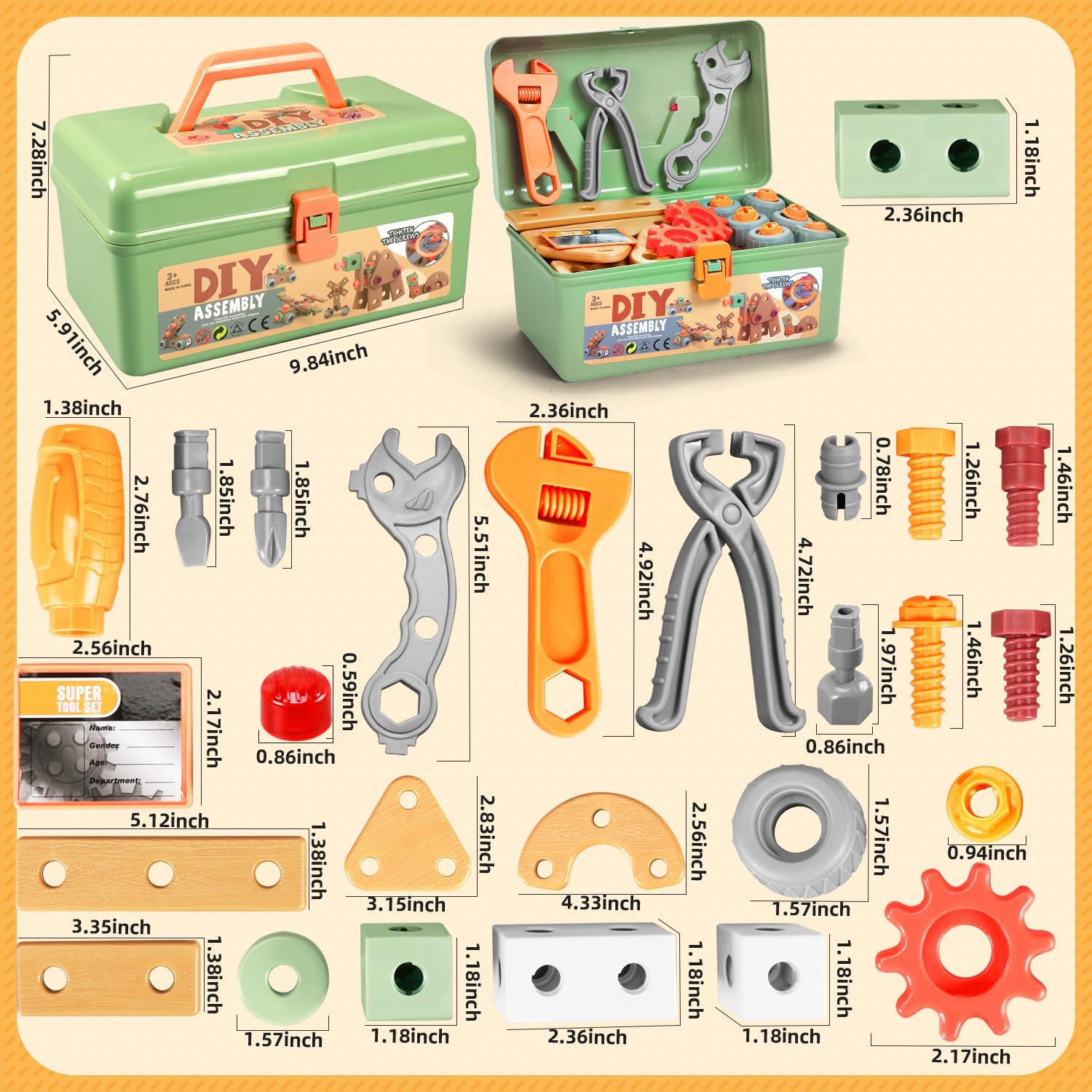 Kids Tool Set,135Pcs Toddler Tool Set with Toolbox,Educational Montessori Toys,STEM Pretend Play Construction Toys for 3 4 5 Year Old,ABS Plastic Repair Toolkit for 3-6 Year Old Boy,Best Birthday Gift