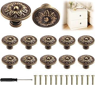 12 Pieces Cabinet Handle Vintage, 30 mm Round Furniture Buttons | Flower Pattern Cabinet Buttons Handle Furniture Used for Cupboards, Closet, Furniture, and Hardware Handles