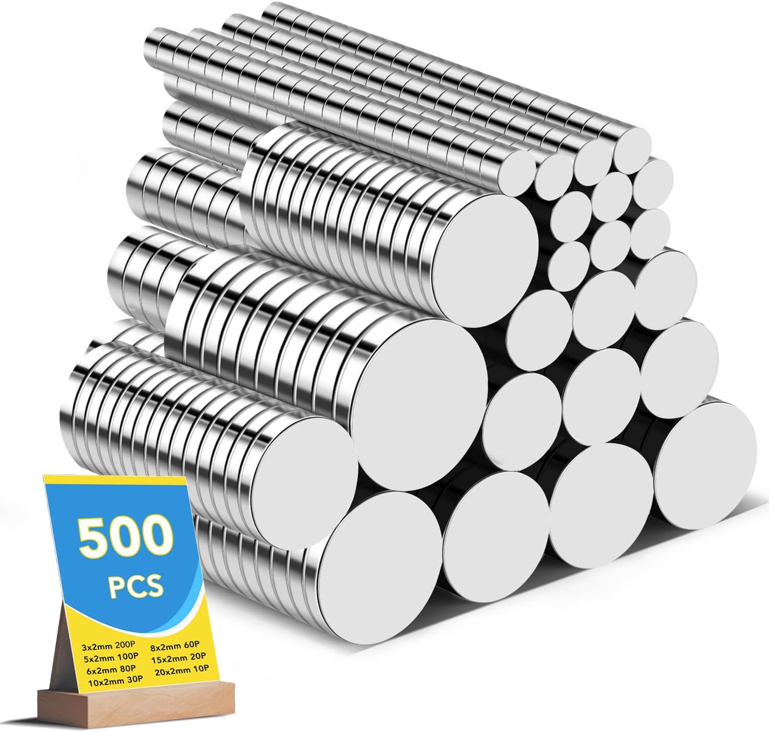 500Pcs Small Magnets, 7 Different Size, Refrigerator Magnet Rare Earth Magnets Neodymium Magnet for Crafts, Whiteboard, Kitchen Cabinet