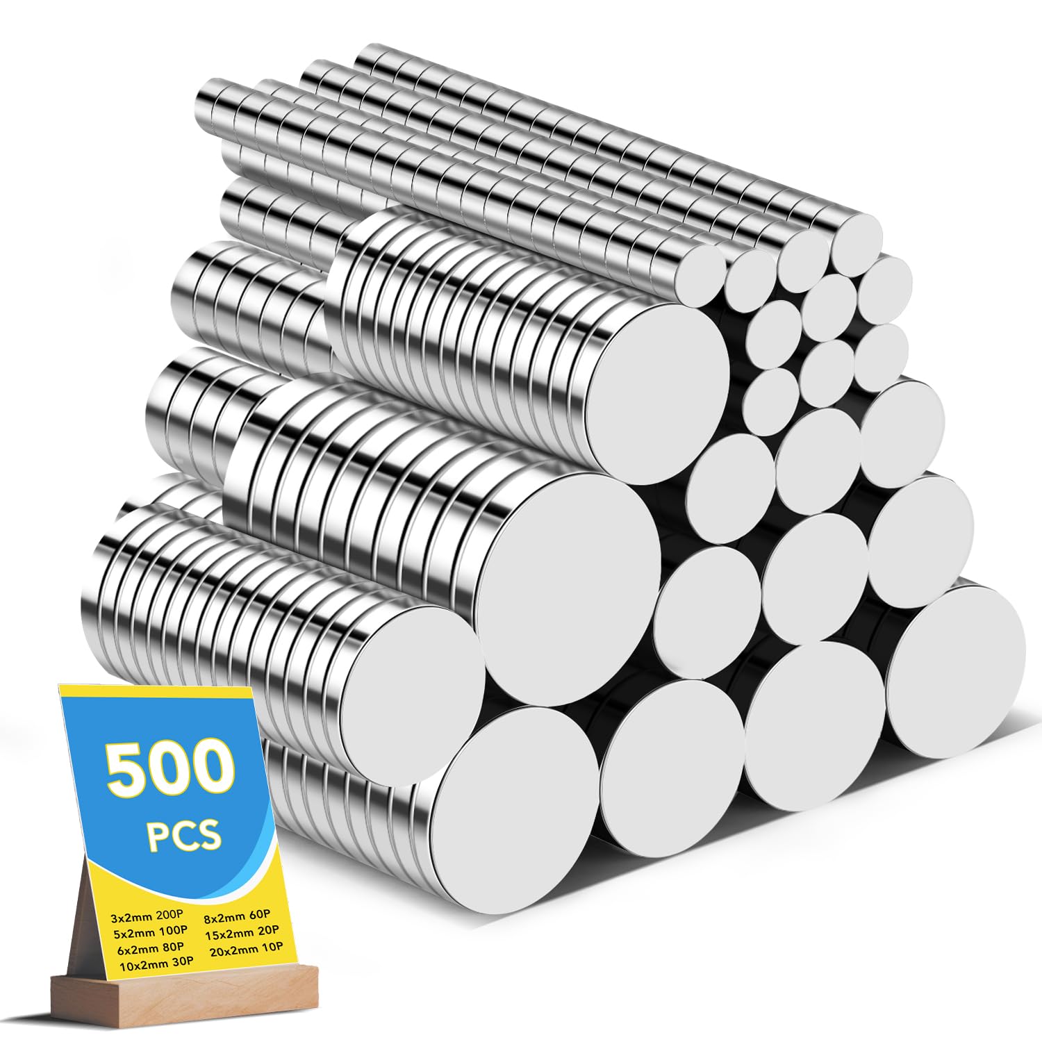 500Pcs Small Magnets, 7 Different Size, Refrigerator Magnet Rare Earth Magnets Neodymium Magnet for Crafts, Whiteboard, Kitchen Cabinet