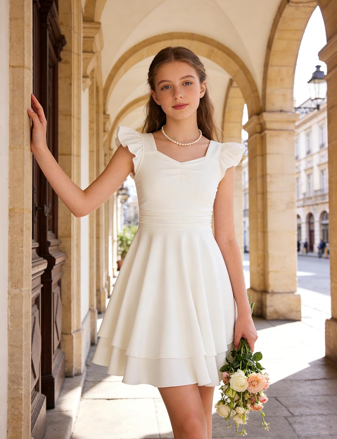 ALISISTER Girls Ruched Dresses Teens Ruffle Flowy Tiered A Line Swing Dress for Girl 7-14Y