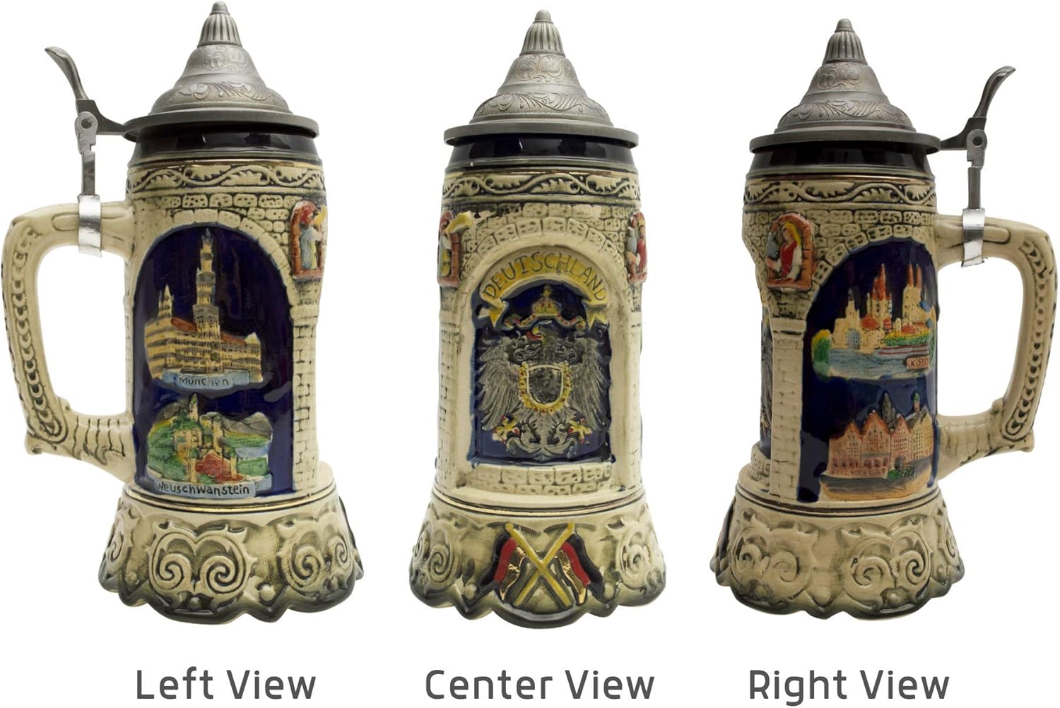 Essence of Europe Gifts 1 Liter German Beer Stein With Lid - Austria Hand Painted Beer Steins Mug for Men & Women - Scene of Tirol Alps Jarra Cervecera Alemana Stein Beer Mug