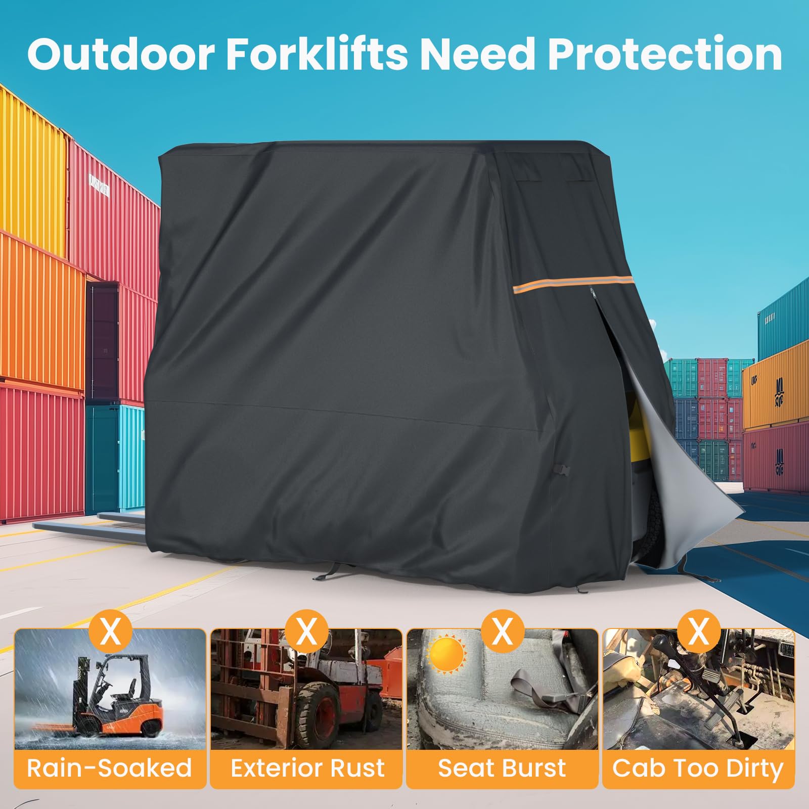 BENVOL Cubierta para carretilla elevadora, se adapta a 3000 a 5000 libras, impermeable, a prueba de polvo, a prueba de rayos UV, tela Oxford impermeable con revestimiento plateado 420D, cubierta de