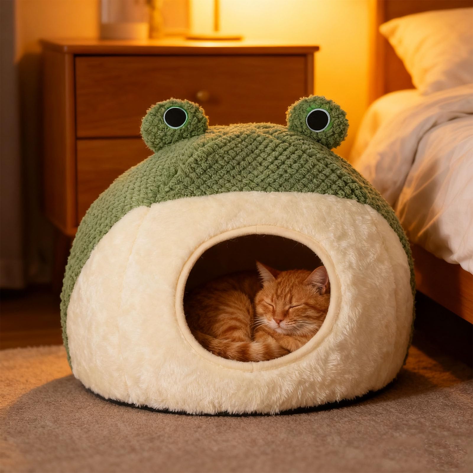 Cama Cueva para Gatos, Bonita casa Cerrada de Felpa Suave con cojín extraíble y Lavable para Gatos de Interior, Cama para Mascotas (M (Grande Taille))