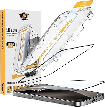 5D EasyFit 2 Easy Application Apparatus Screen Protector Tempered Glass Compatible with BUFF LABS iPhone 16 Series, iPhone 16 Pro Max, Transparent