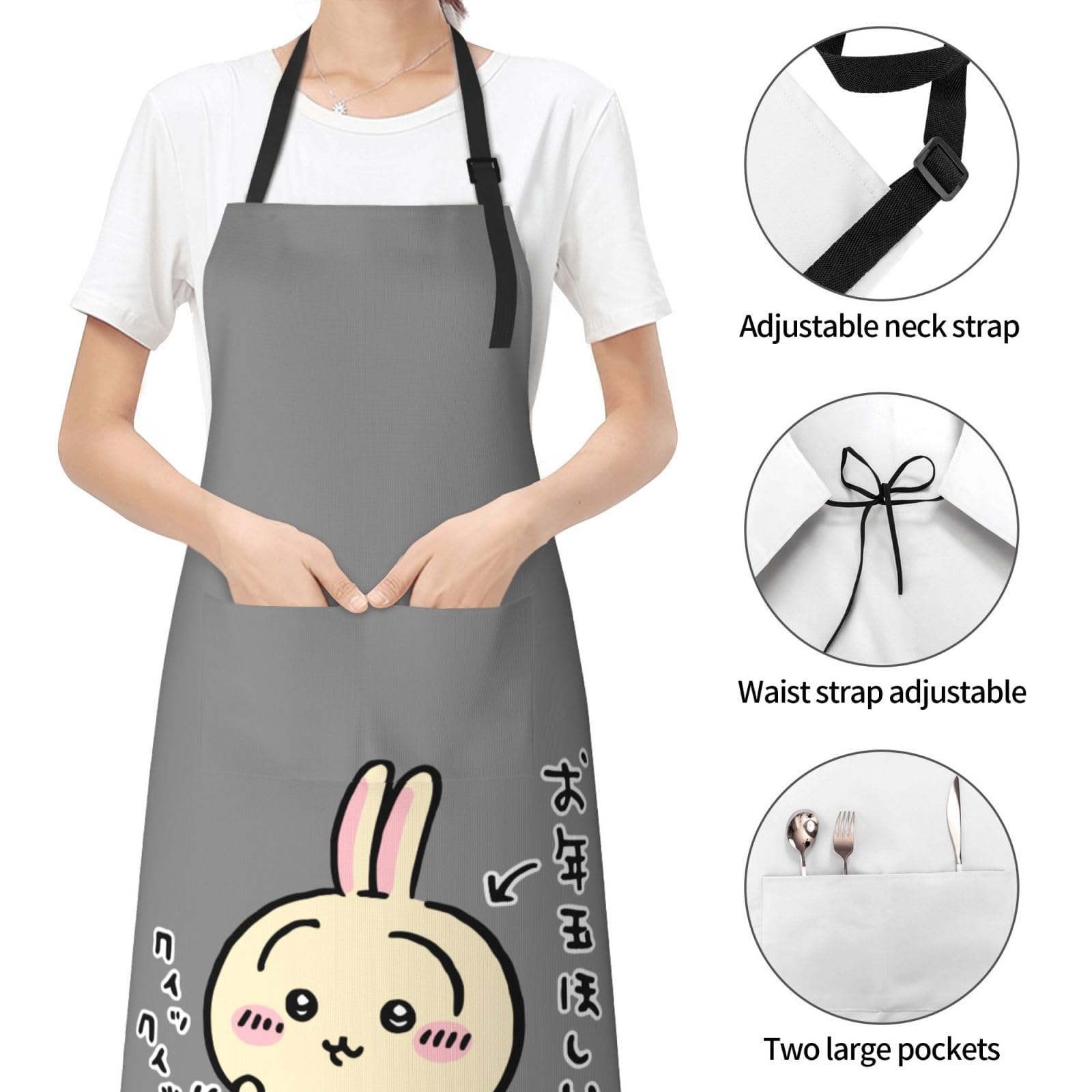 Amazon｜エプロン カフェエプロン ちいかわ うさぎ ワークエプロン 首