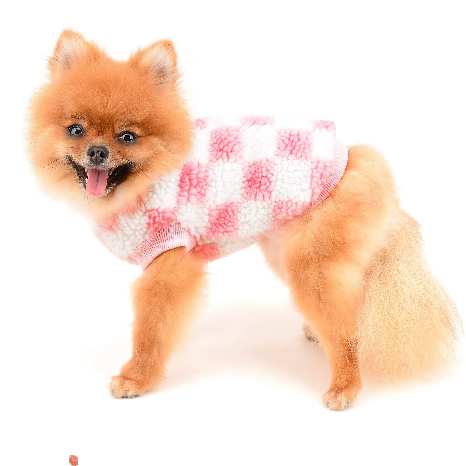 SMALLLEE_LUCKY_STORE Pet Fleece Checked Jumper Vest Turtleneck Pullover Sweaters Soft Sweatshirt for Small Dogs Cat Puppy Yorkie Chihuahua Warm Autumn Winter Clothes,Pink,M - Image 4