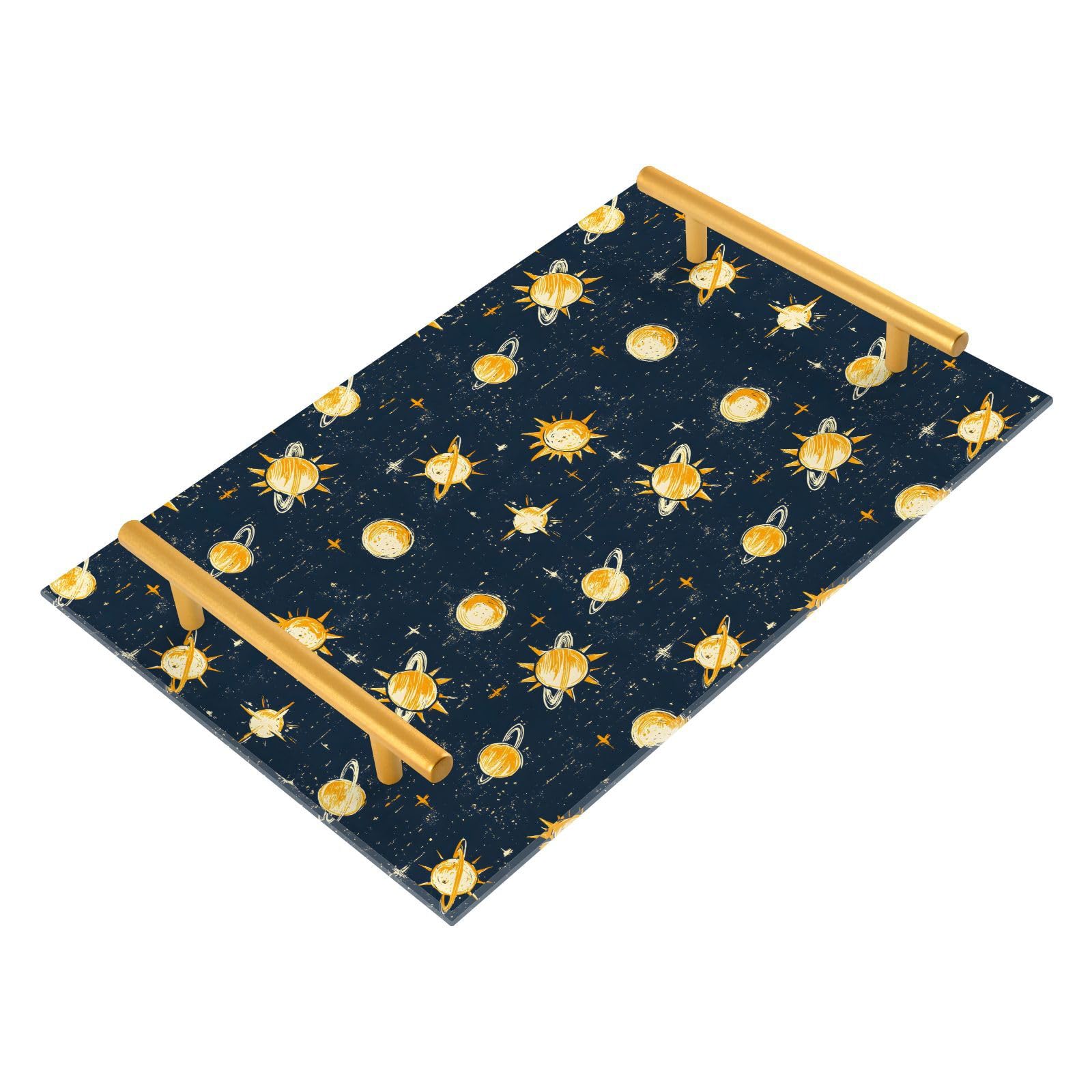 NFMILI Planet Pattern Vanity Tray Rectangle Acrylic Bathroom Tray Serving Trays for Centerpieces Modern Home Decor for Kitchen Bathroom Bedroom Living Room 7.9 × 11.8 inch