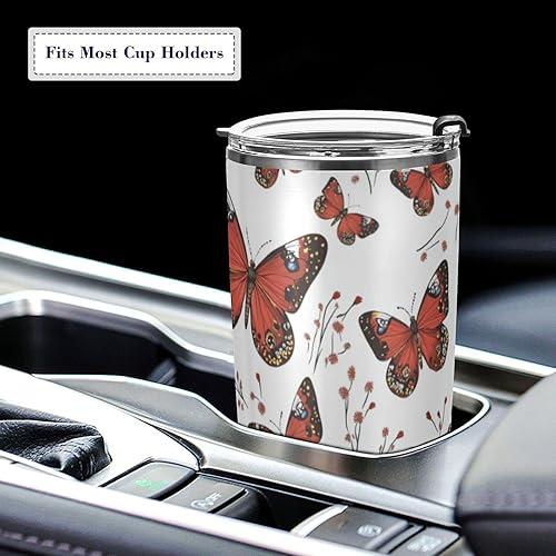 Miniatura 5 de Taza de café de acero inoxidable con diseño de mariposa roja, tapa a prueba de fugas y pajita para agua, té helado o café, vaso aislado al vacío