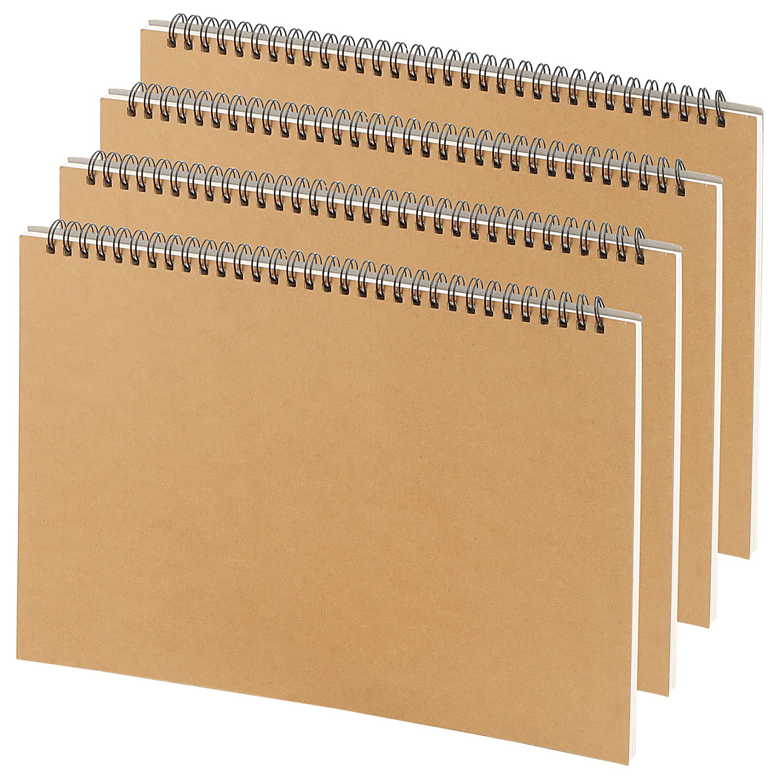 KEILEOHO 4 PCS A4 Sketchbooks, 60 Pages/30 Sheets Spiral Bound Sketchbook, Kraft Cover Sketch Drawing Pad for Artist Watercolor