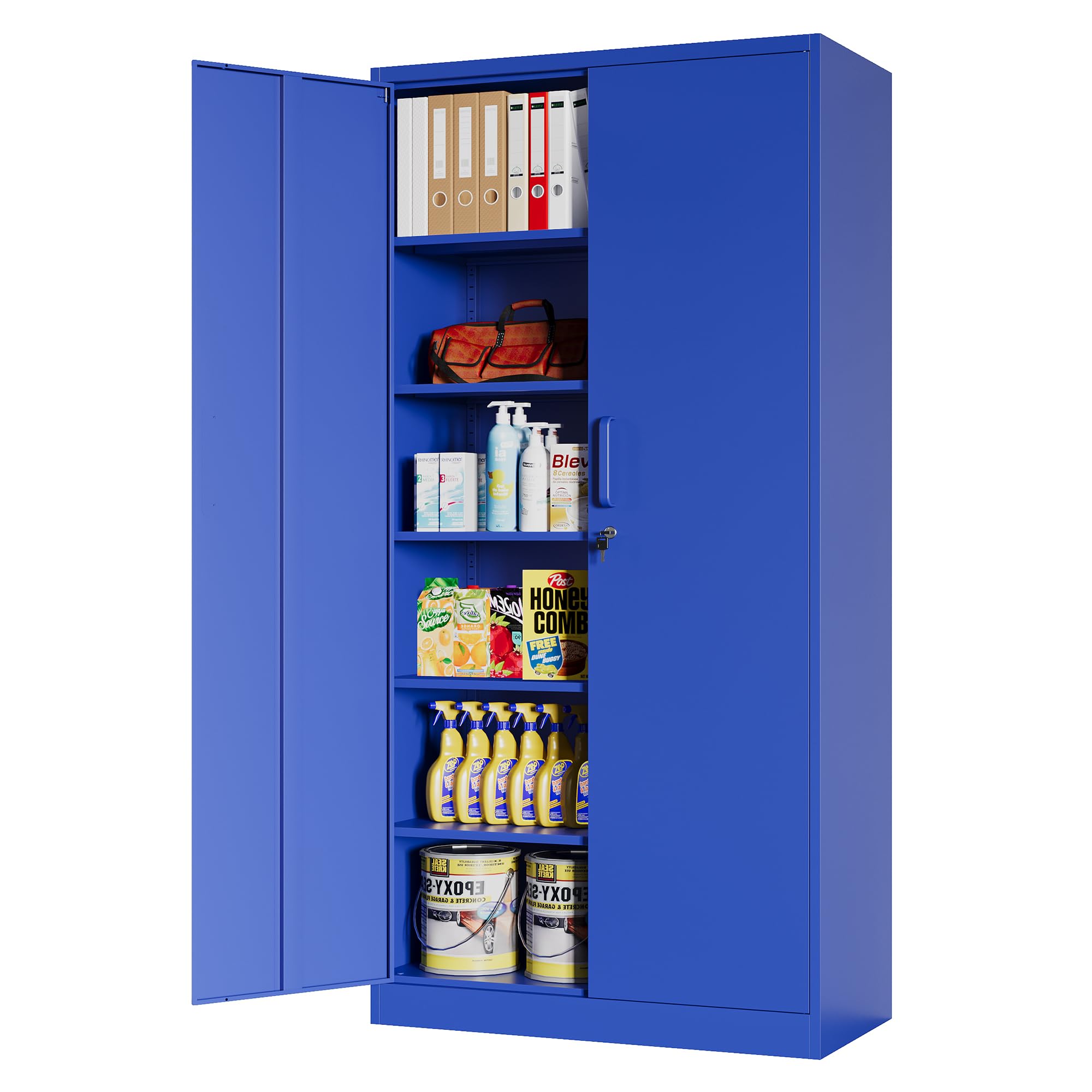 AFAIF Metal Storage Cabinet with Lock, 71" Black Garage Cabinets with 2 Doors and 4 Adjustable Shelves, Steel Locking Caninet Tall Tool Storage Cabnet