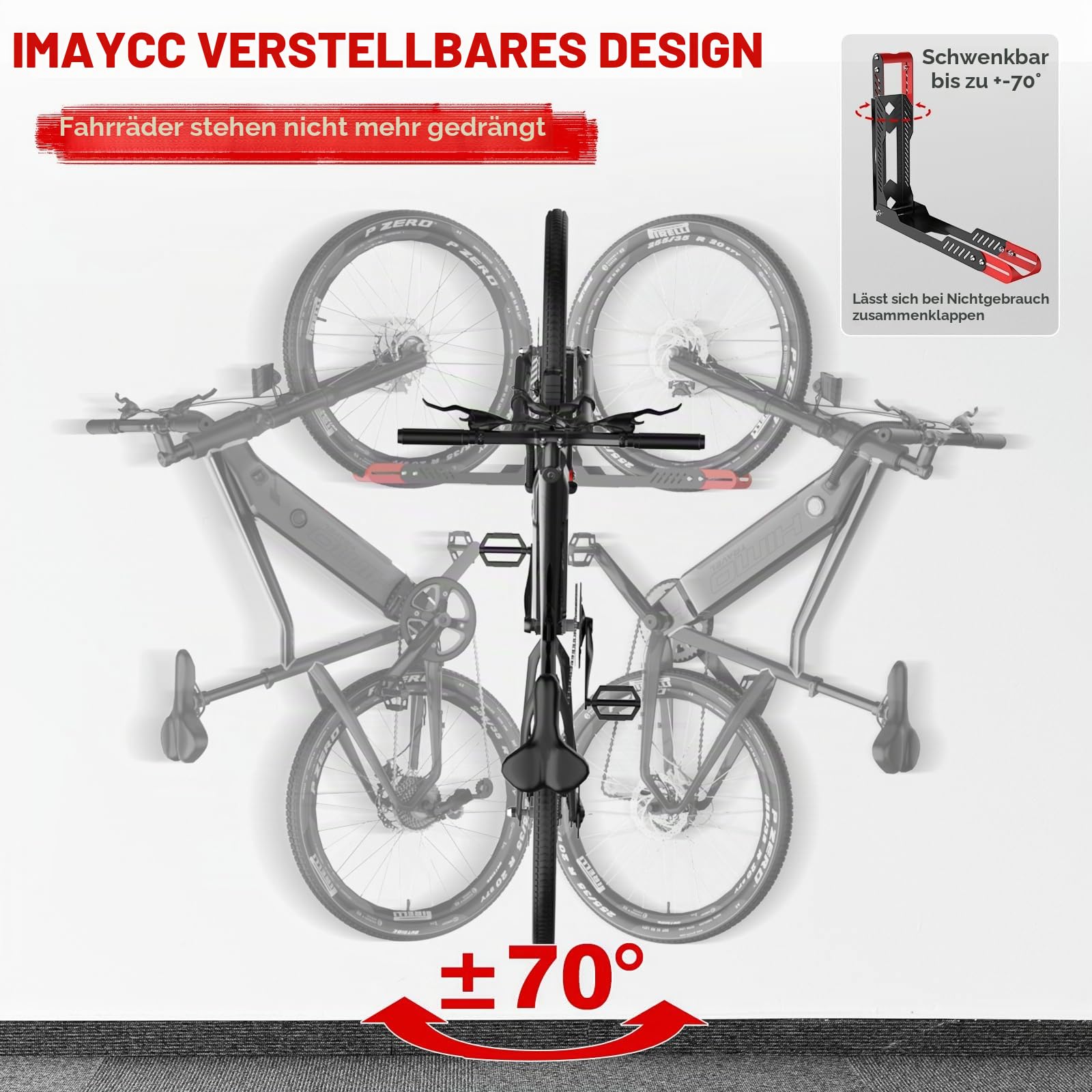 IMAYCC Upgrade-Version Schwenkbare Fahrrad Wandhalterung, Fahrradhalterung Wand ohne schweres Heben, platzsparender Fahrradständer für die Garage, einfaches Einhängen und Aushängen