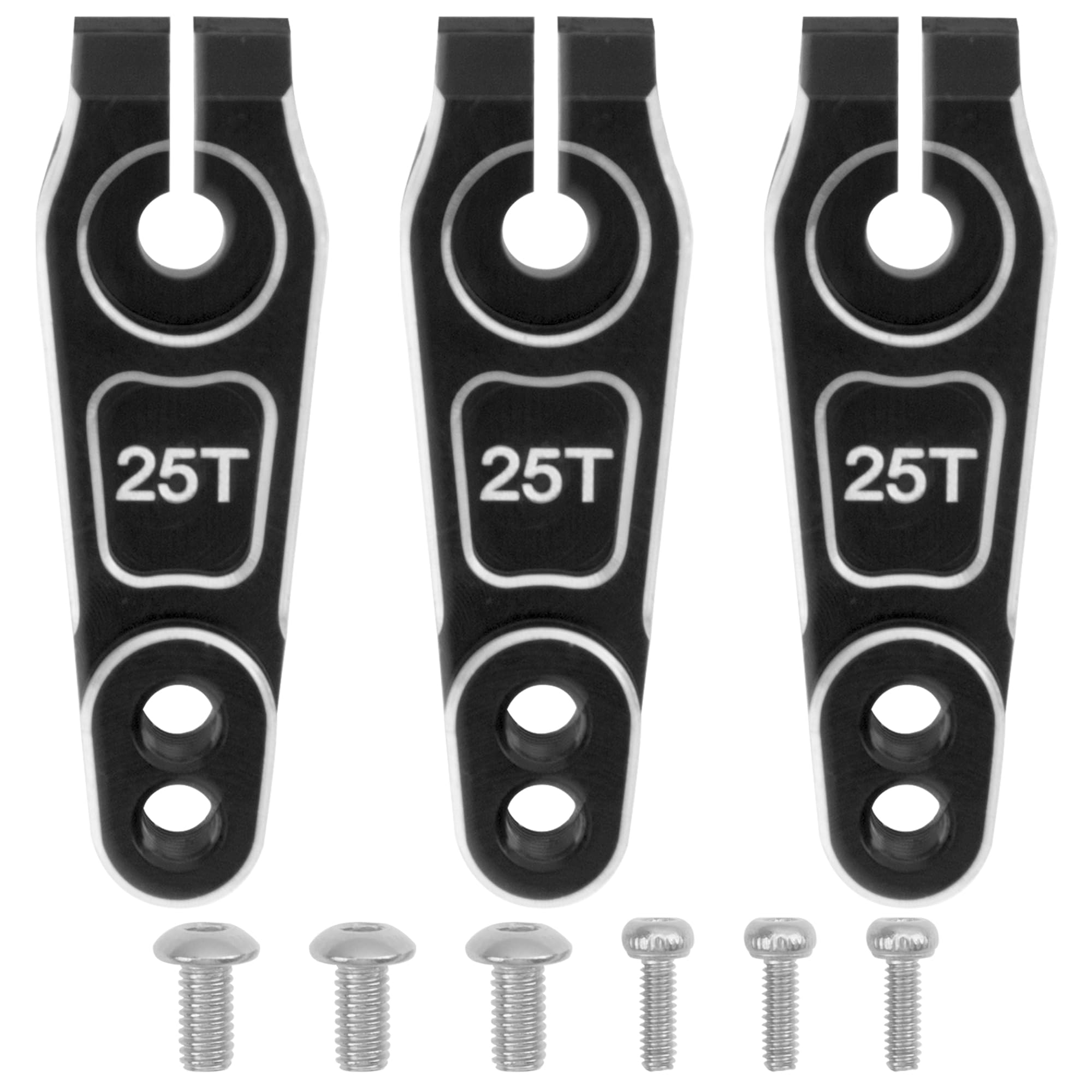 ShareGoo 3Pcs Metal 25T Servo Horn 25 Teeth Steering Servo Arm M3 Threads Compatible with Futaba Savox Power HD HSP Servos Motor Fit for 1/8 1/10 RC Off Road Crawler Drift Car Boat (Black)