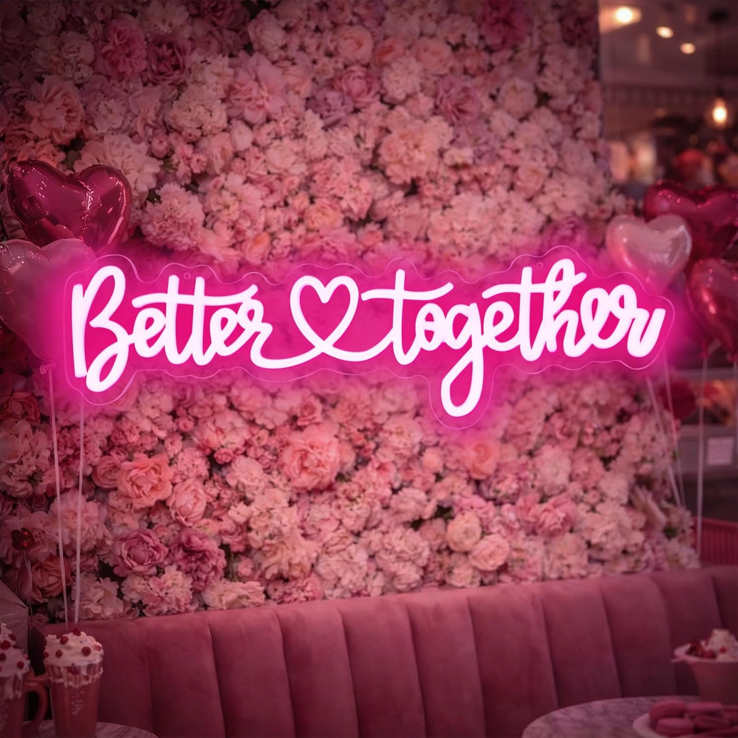 Better Together Neon Sign for Wall Decor - USB Powered Dimmable Pink Script LED Word Light for Wedding Backdrop Engagement Party Bridal Shower Sweetheart Table Couple Gift