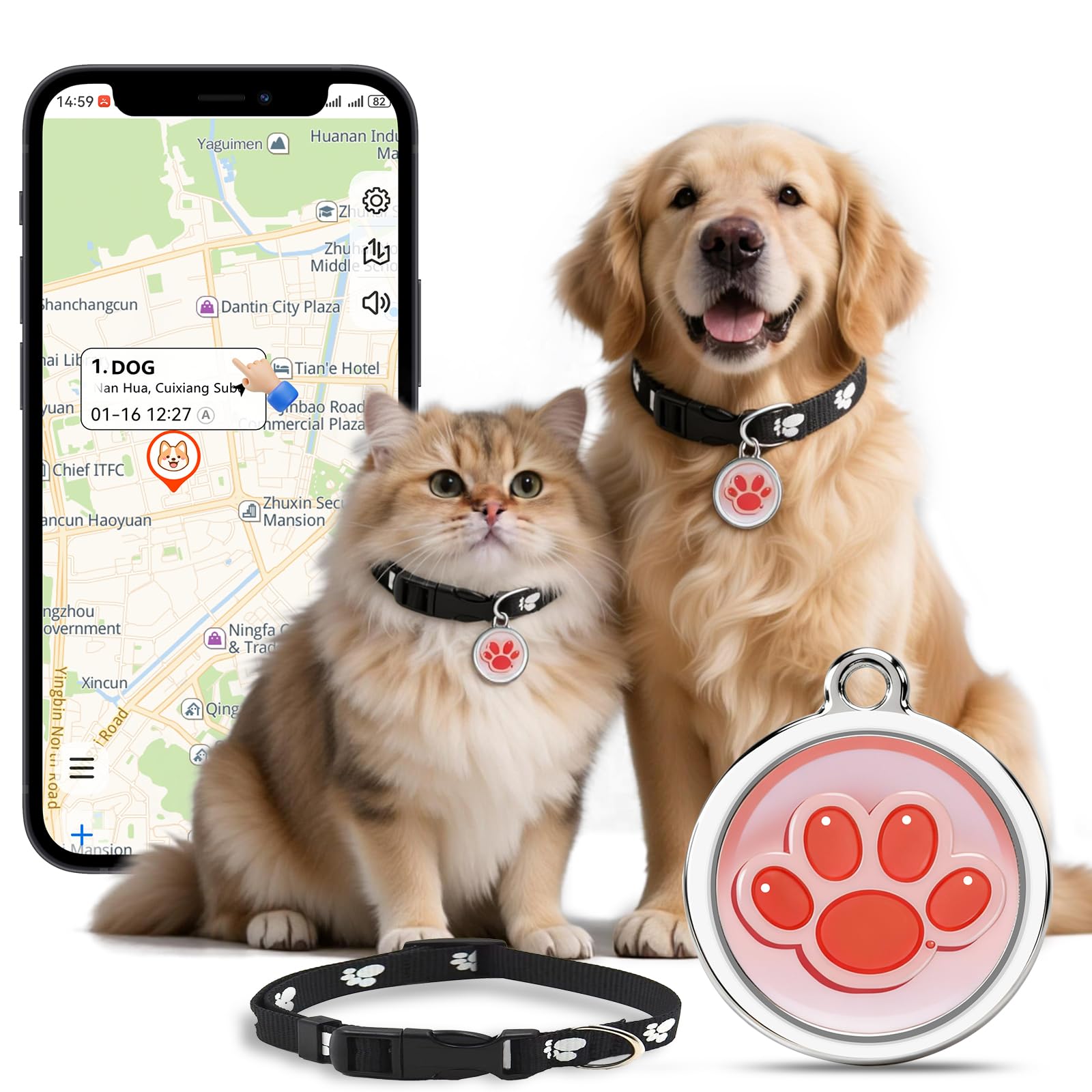 No Monthly Fee GPS Tracker for Dogs, Cats & Items – Remote Audible Alarm, 365-Day Battery Kit, IP67 Waterproof, Real-Time Tracking & History Playback, iOS/Android App