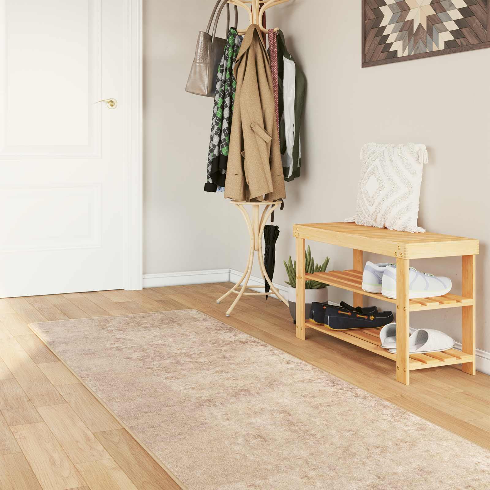 Marsa Tapis de sol moderne - Beige - 80 x 450 cm - Polyester et PVC - Antidérapant - Lavable - Pour couloir, salon, chambre à coucher