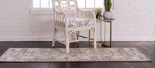 Vista 130 de Unique Loom Bromley Collection Vintage Traditional Medallion Border - Alfombra, Polipropileno, Amarillo/Crema azu/marfil,Gris