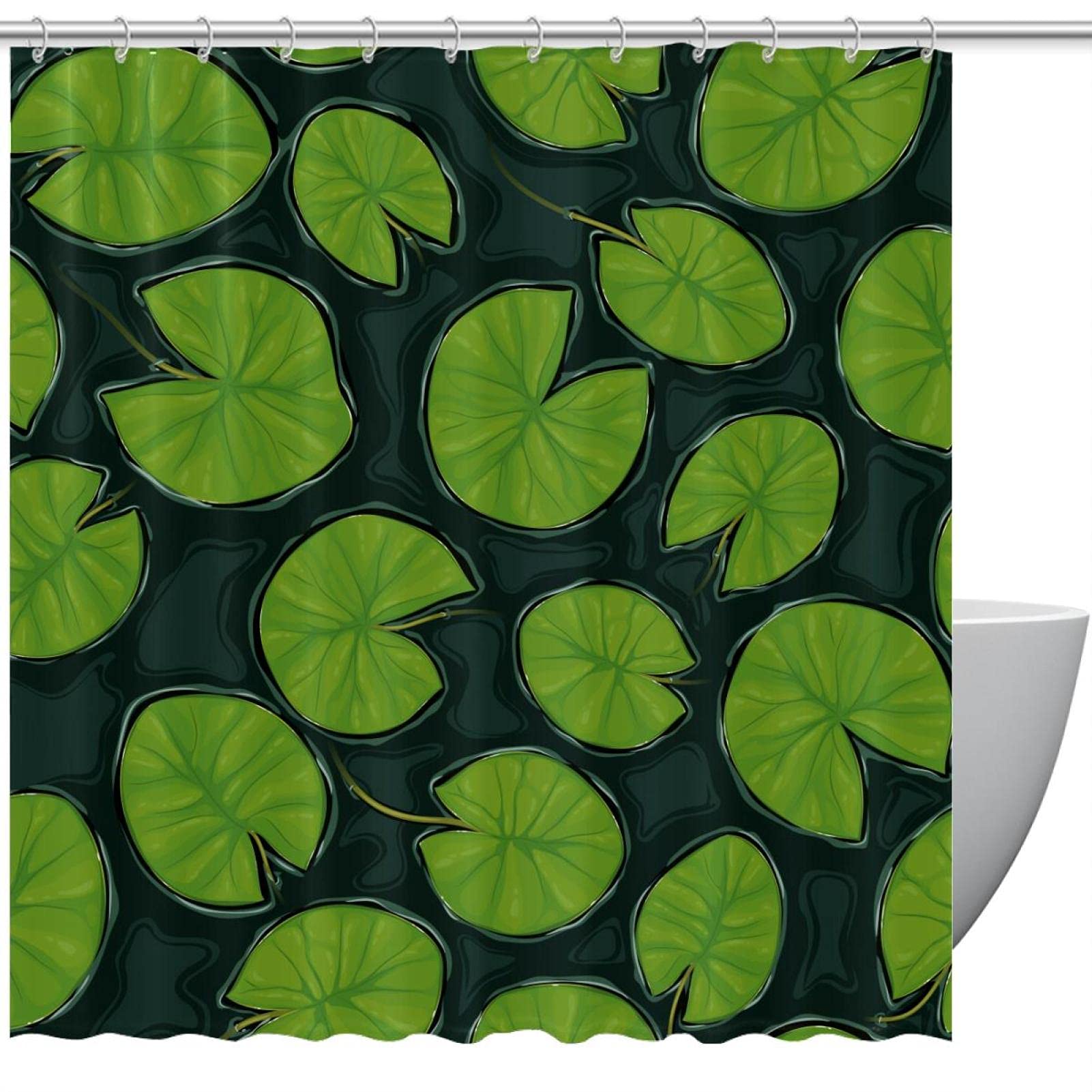 Rideau de douche lily pad anti moisissure lavable avec 12 crochets