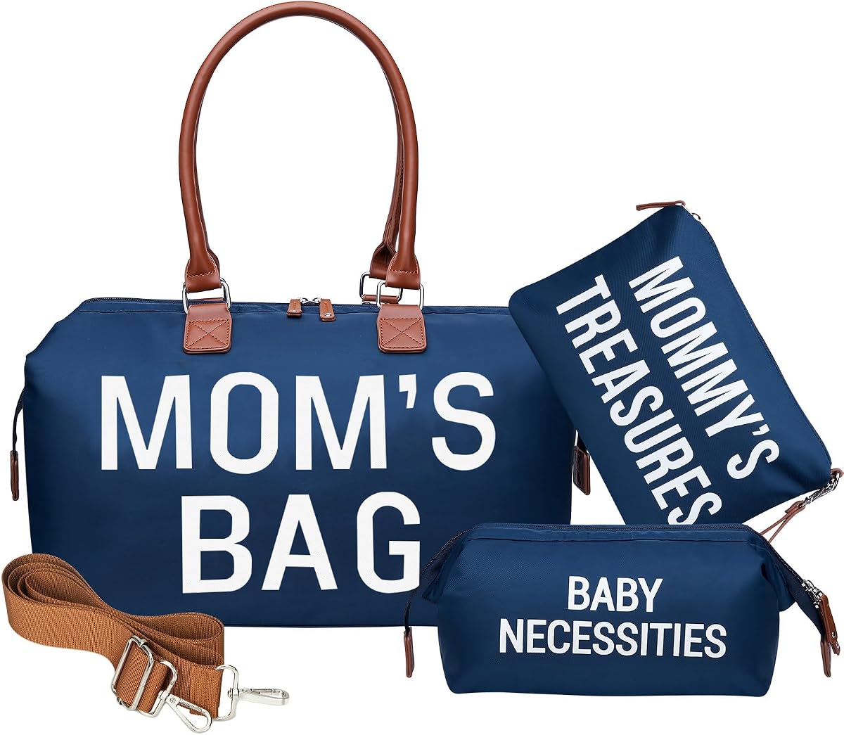 printe Mommy Diaper Bag Tote with 2 Organizer Pouches, Spacious 17.7in Mom’s Bag for Hospital and Weekender Travel, Navy