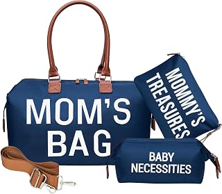 printe Mommy Diaper Bag Tote with 2 Organizer Pouches, Spacious 17.7in Mom’s Bag for Hospital and Weekender Travel, Navy
