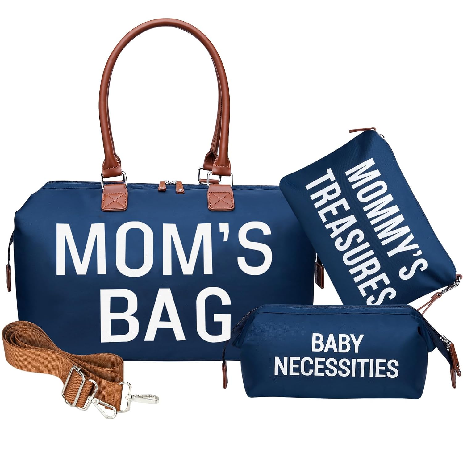 printe Mommy Diaper Bag Tote for Boys with 2 Organizer Pouches, Large Capacity Mom’s Bag for Hospital and Weekender Travel, Functional Baby Diaper Bags, Navy