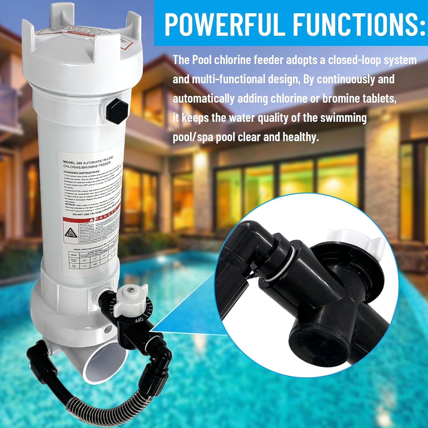 Auto/Matic Pool Chlorine/Brominer Feeder Compatible with Rainbow 320 Inline Chlorinator for In-Ground & Above Ground Pools and Spas, Replacement R171096 R17-1096