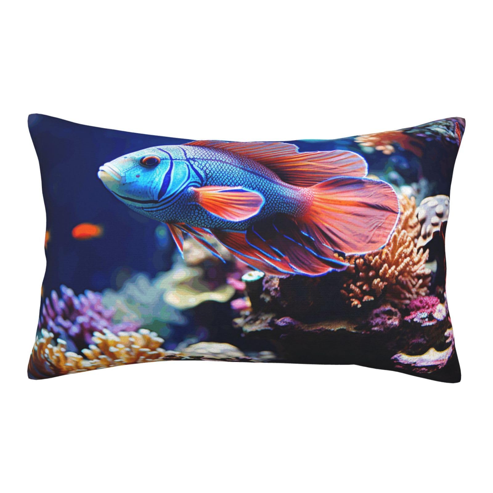 Velvet Pillowcases 14"x20" Ultra Soft Breathable Pillow Cases, Luxury Fuzzy Throw Pillow Covers with Zipper, Coral Reef Fish Aquarium Pillow Shams All Seasons Decorative Cushion Cases for Couch