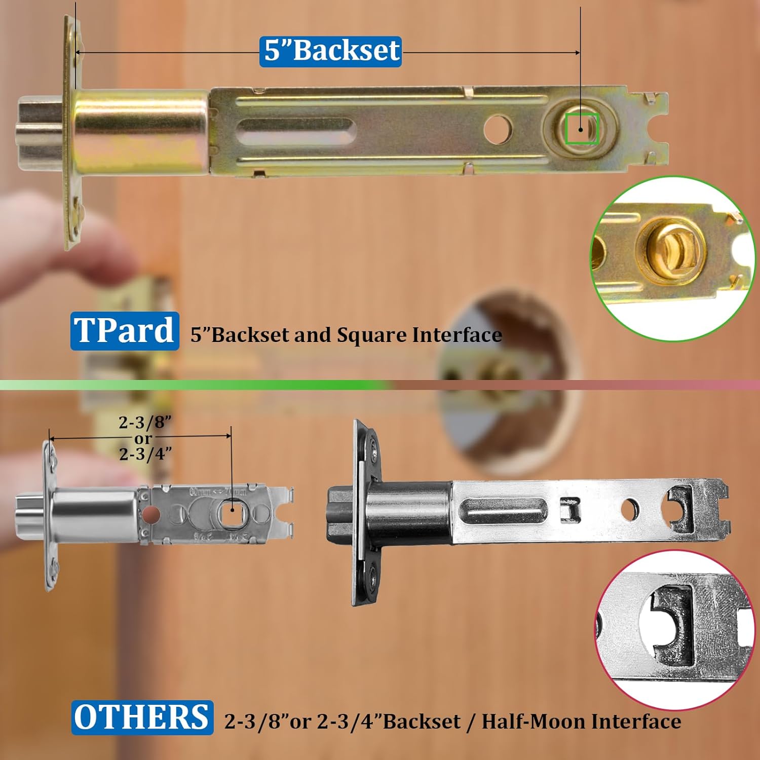 5" Backset Latch Keyed Entry Door Knob with Lock and Key, Standard Square Interface Entrance Ball Doors Knobset Lockset, Satin Nickel