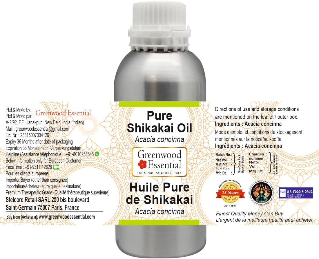 Greenwood Essential Pure Shikakai Oil (Acacia concinna) Natural Therapeutic Grade 300ml (10 oz)