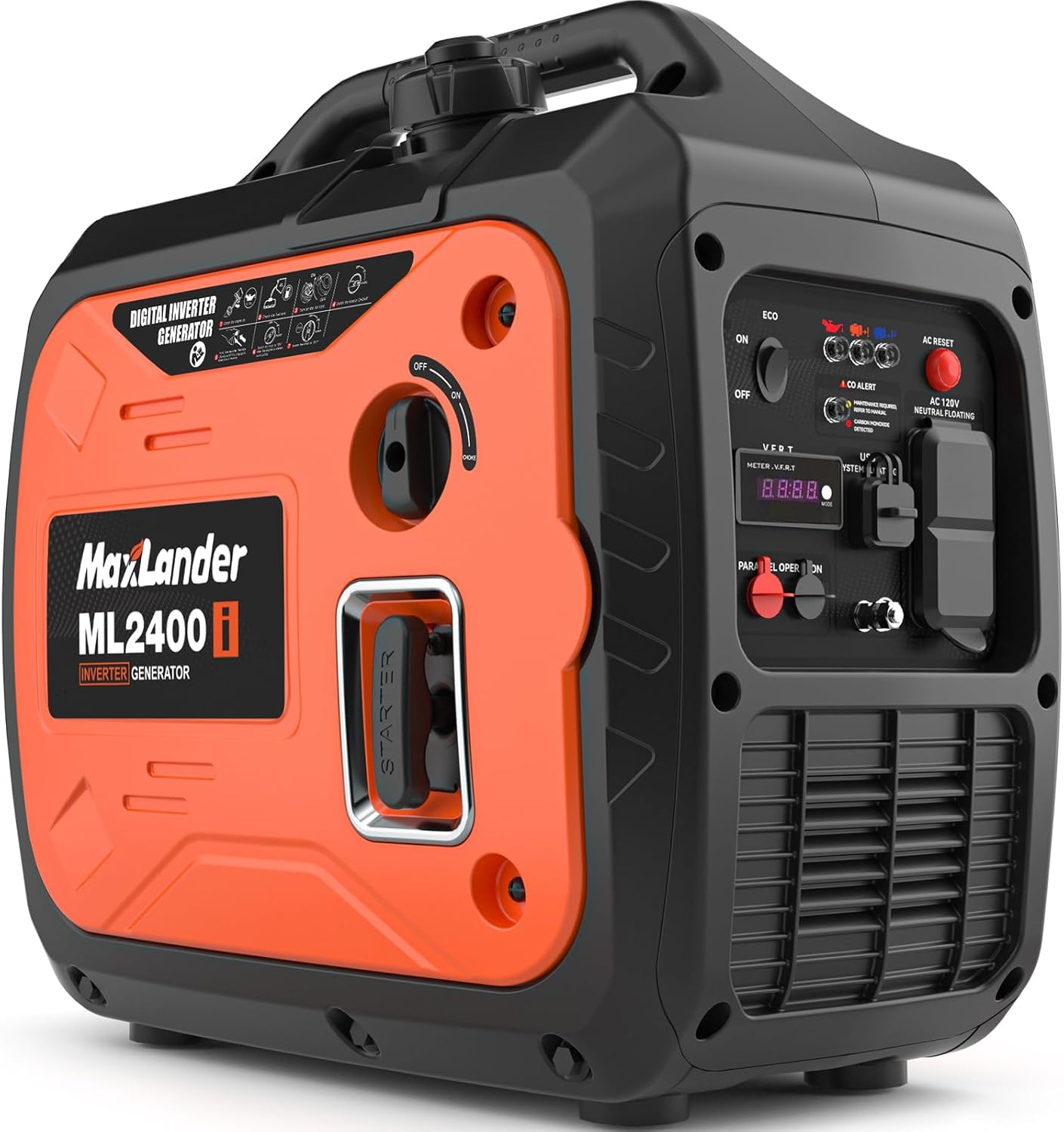 MAXLANDER 2400-Watt Portable Inverter Generators, 120V Quiet Outdoor Generator, Small Generator for Camping Outdoor Emergency Power Backup, Gas Powered Engine, ECO Mode, EPA Compliant