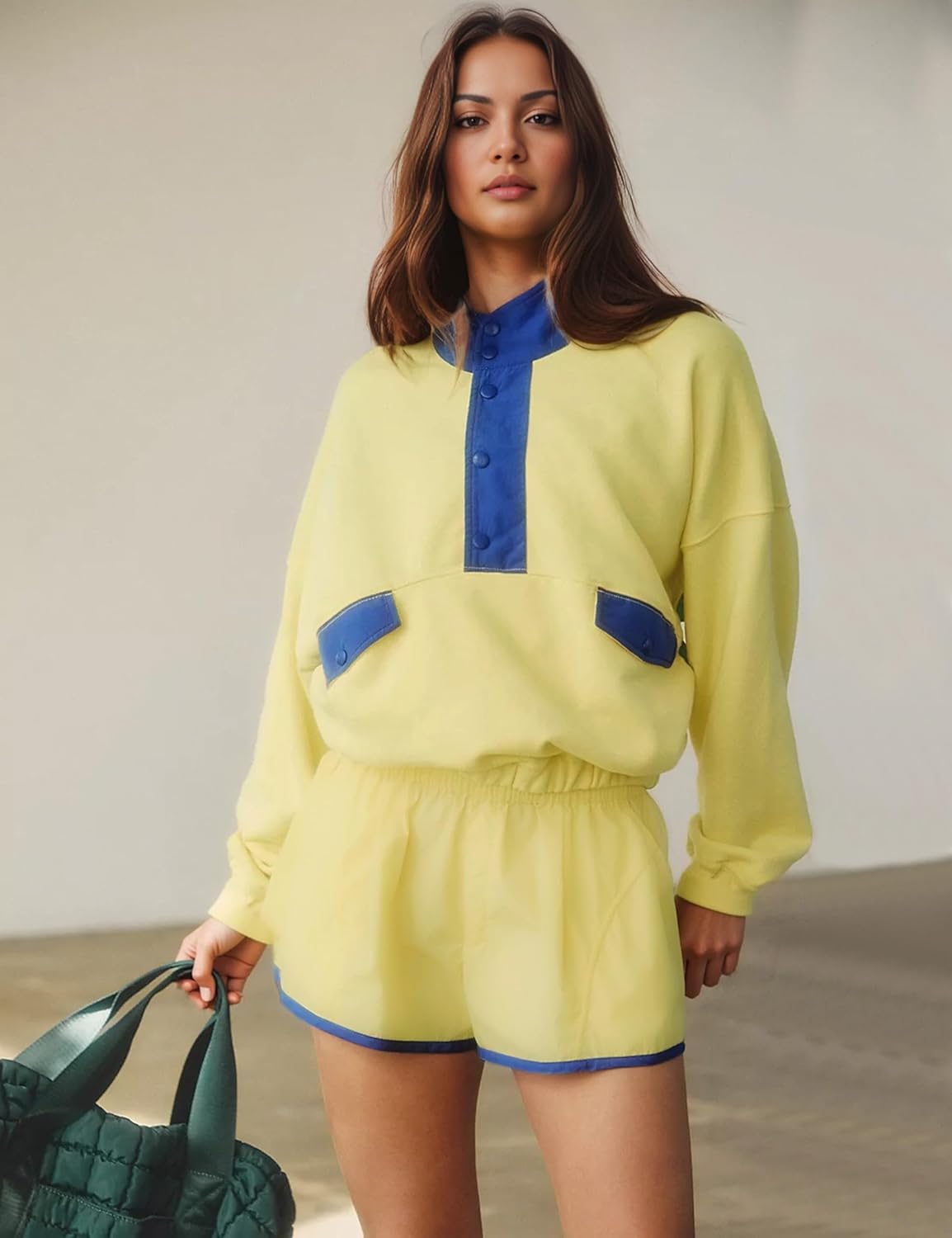 Womens Two Piece Short Sets Summer Lounge Sweatsuits Long Sleeve Outfits Travel Tracksuit with Pocket - Image 5