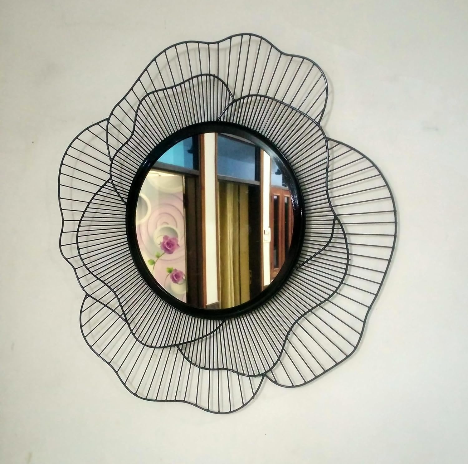 generic Urban Craft Iron Decorative Wall Mounted Metal Mirror, Black Rose Design, Framed-picture-6