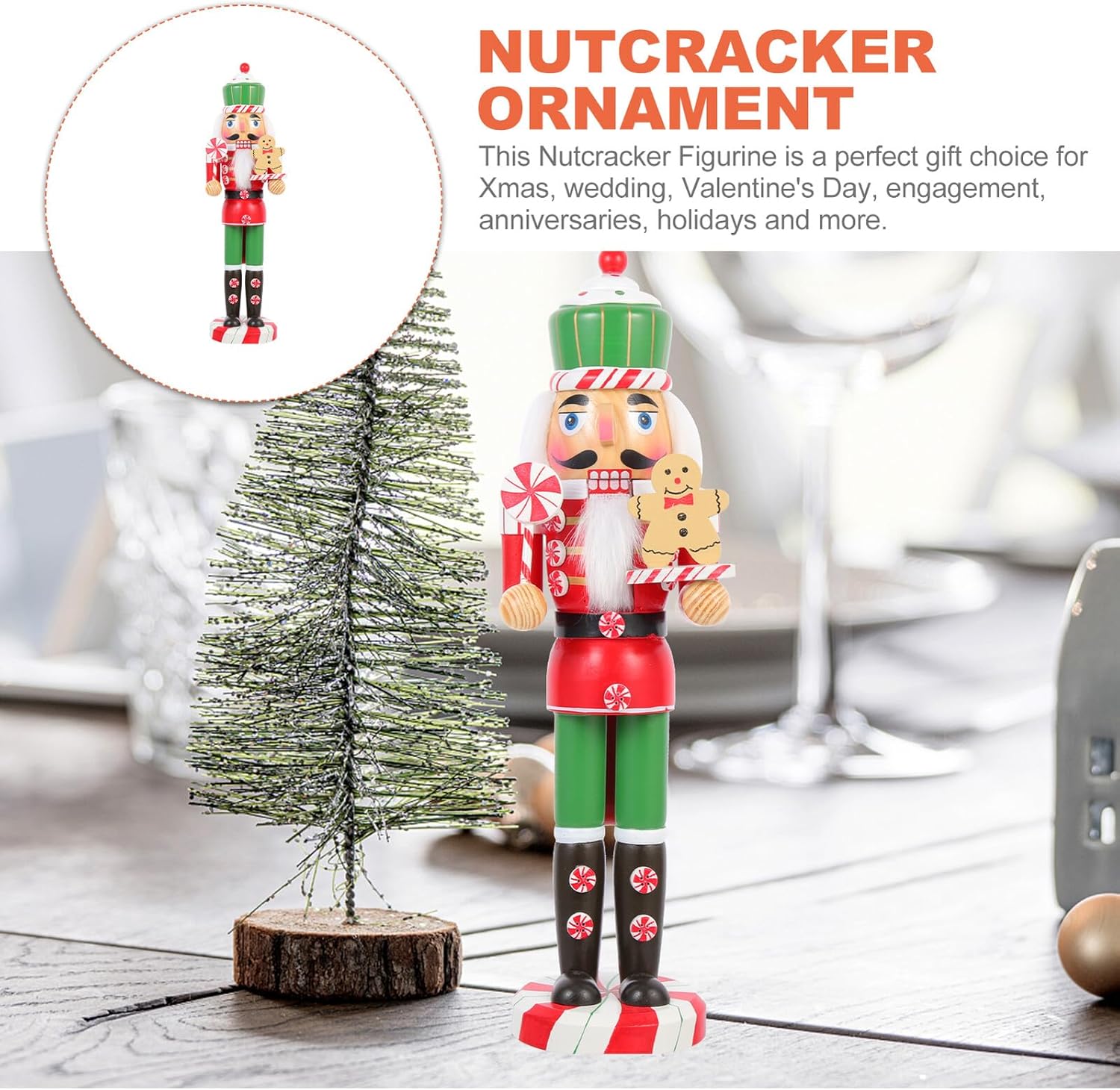 Beaupretty Christmas Nutcracker Figurine Wooden Xmas Themed Nutcracker Ornament Traditional Decoration for Indoor Tabletop Holiday Display