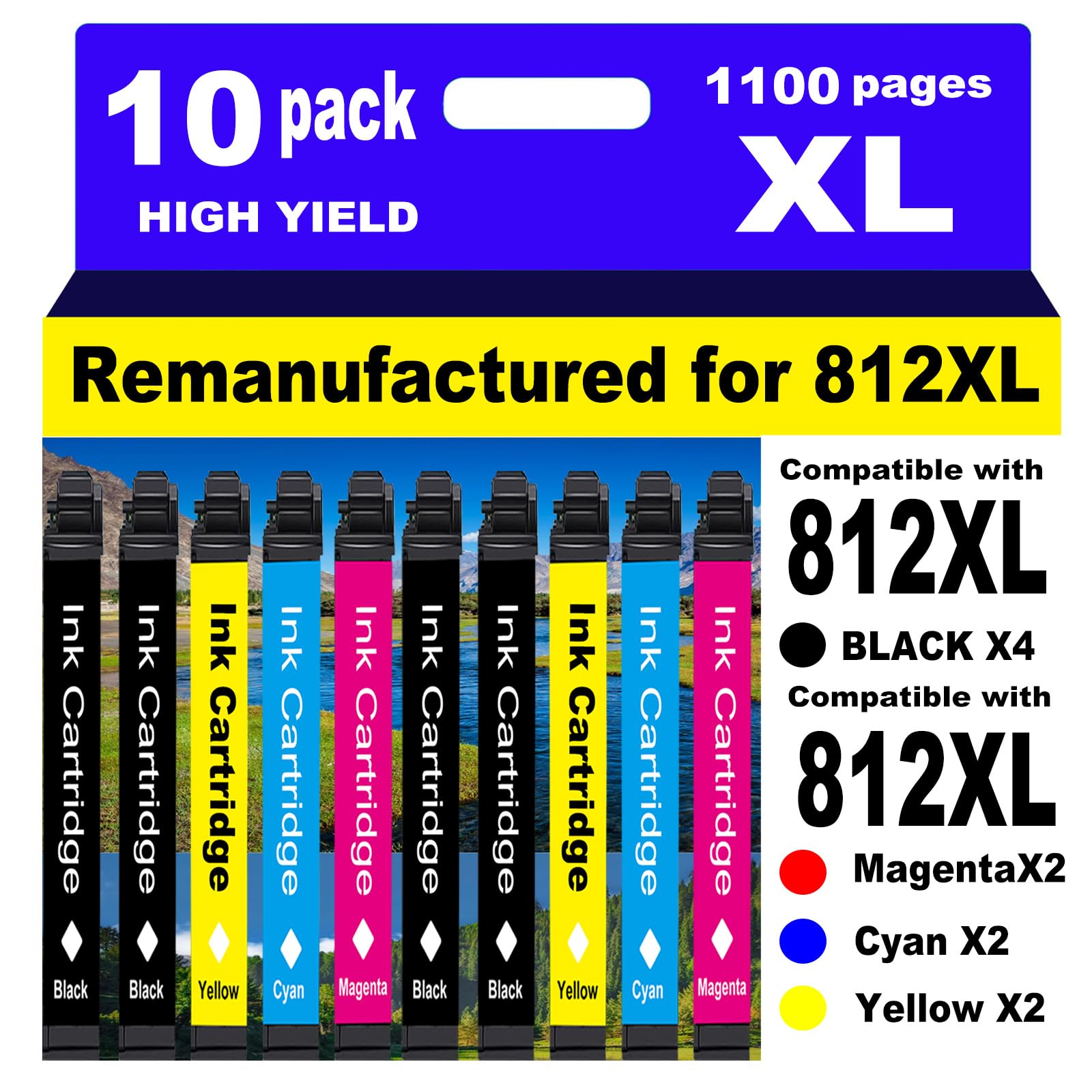 Photo 1 of NINKLER Remanufactured Ink Cartridges Replacement for Epson 812XL Ink cartridges Combo Pack 812 XL for Workforce Pro WF-7840 WF-7820 WF-7310 EC-C7000 Printer 10 Pack