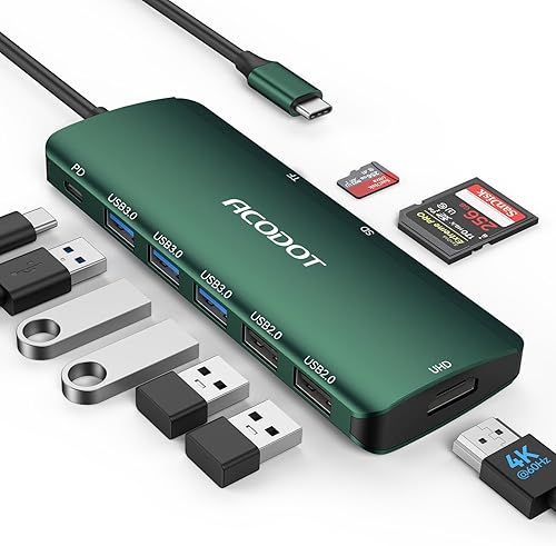 Miniatura 14 de Hub USB C, Acodot Adaptador USB C de 9 en 1 a HDMI 4K@60HZ multipuerto, 3 puertos USB 3.0, lector de tarjetas SD/TF, 100W PD, diseñado para MacBook