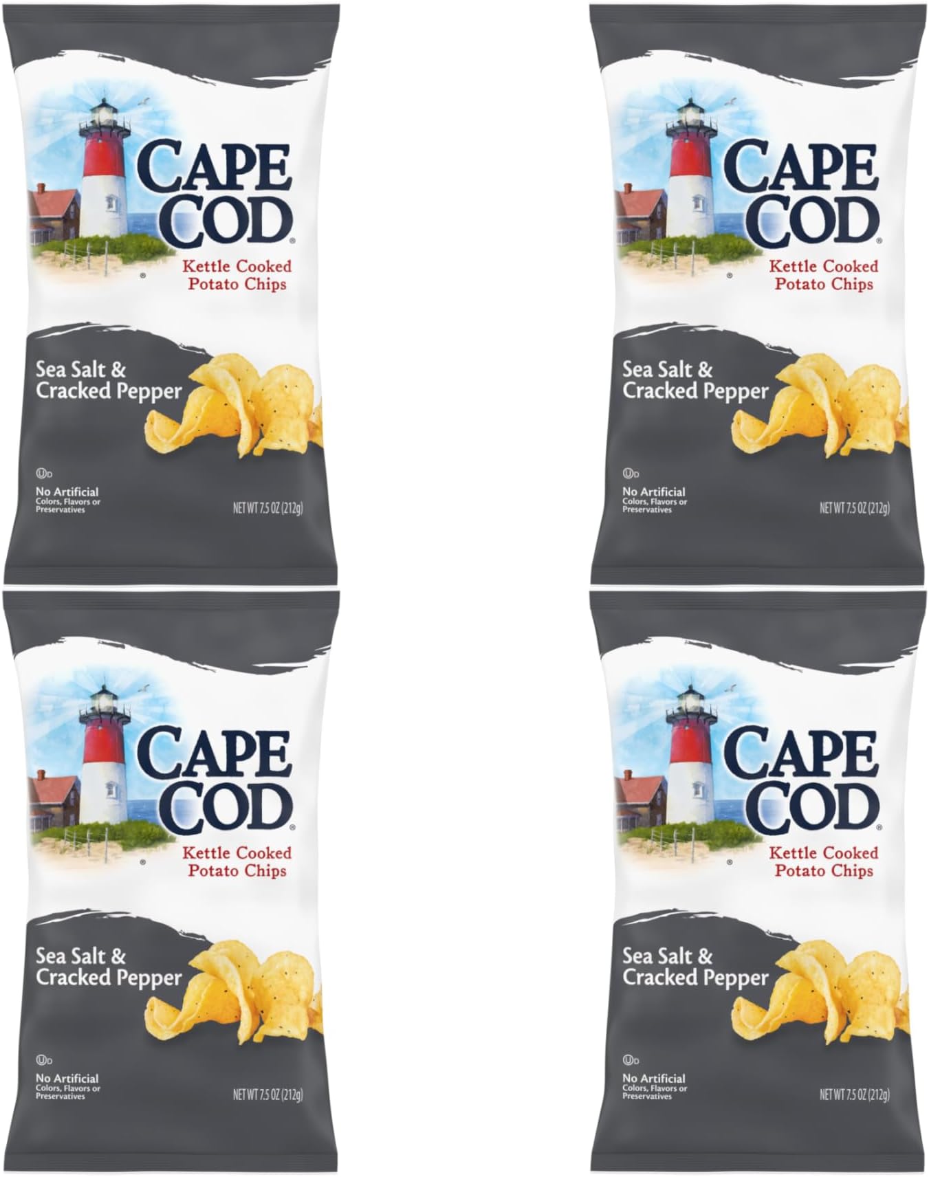 Cape Cod Potato Chips Sea Salt and Cracked Pepper Kettle Chips, 7.5 Oz (Pack of 4)