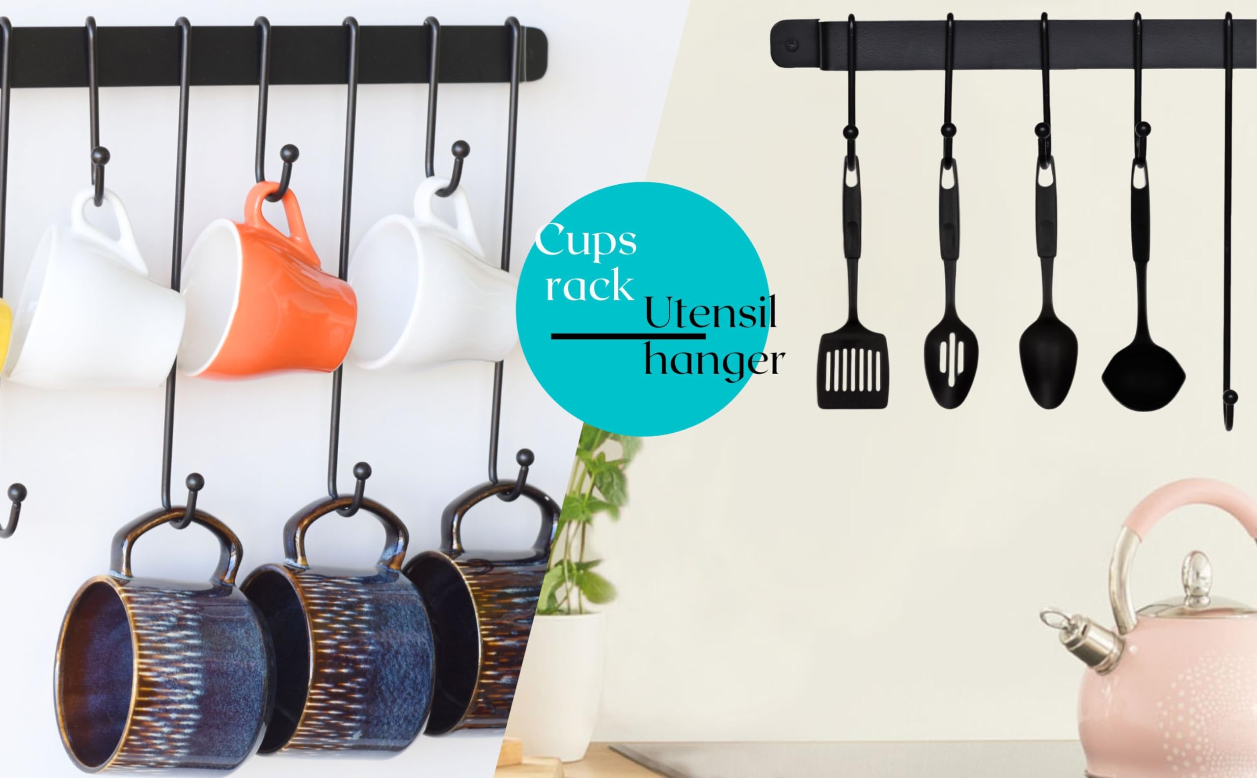 LIVALE Coffee Mug Hanger Wall Mounted - 12 Mug Hooks for Mug Display or Cups, 12 Hooks Kitchen Utensil Rack for Storage in Kitchen Counter Wall or Coffee Bar Decoration