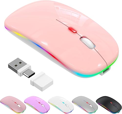 Miniatura 10 de Mouse inalámbrico LED Bluetooth para MacBook Air Mac Pro Laptop iPad – Ratón óptico recargable con luz silenciosa con Jiggler Dual Mode BT5.2 y