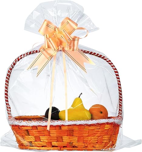 50 paquetes de bolsas de celofán de 32 x 40 pulgadas para cesta, extra grandes, grandes, grandes, bolsas de celofán transparente enormes para