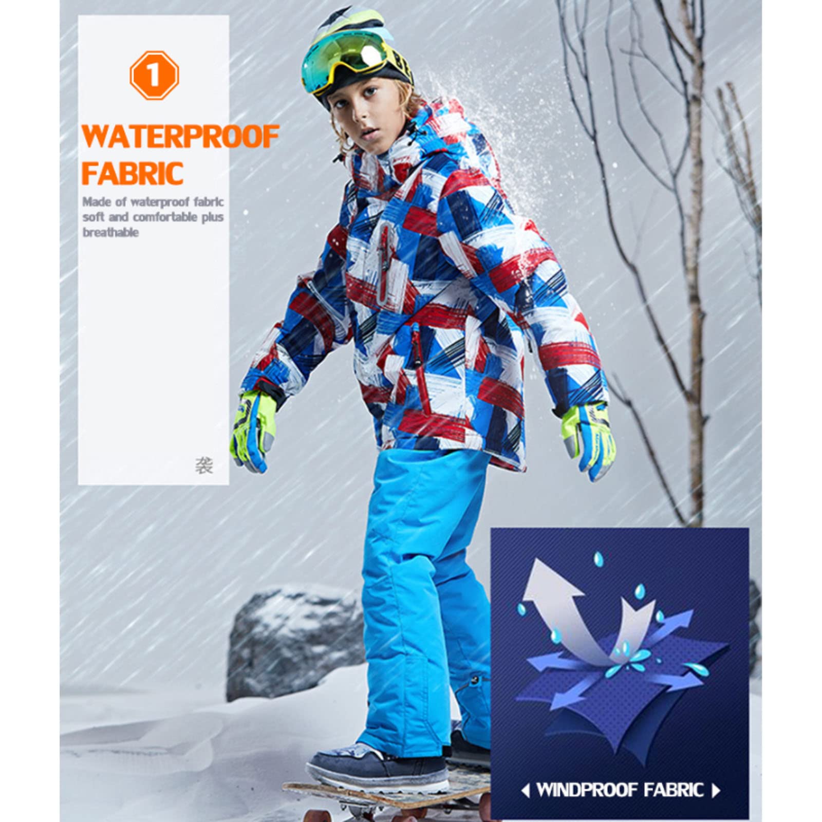 7HAHA3 Girl's Snowsuit Children Snowboard Ski Jacket Pants Set Youth Windproof Stripe Pattern Coat Warm in -30°C (-22?),Green,8T(125cm)