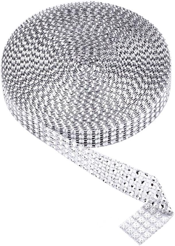 ULTNICE 910Cm Silver Rhinestone Diamante Ribbon Mesh Roll