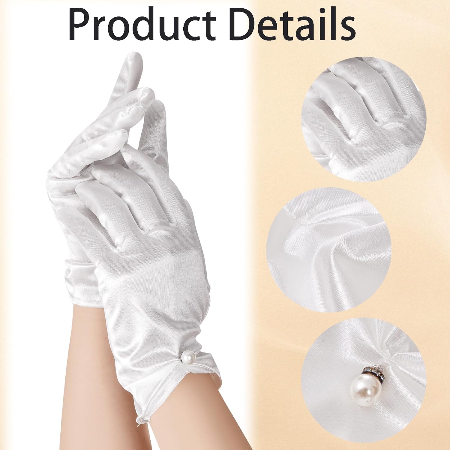 Satin Wrist Gloves for Women White Short Satin Pearl Gloves for Wedding Opera Tea Party Banquet Dress Accessories image 3
